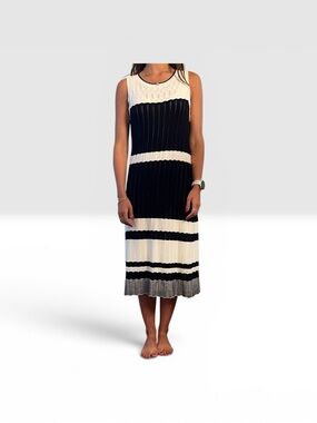 Talbots Black and White Sleeveless Striped Knit Midi Dress